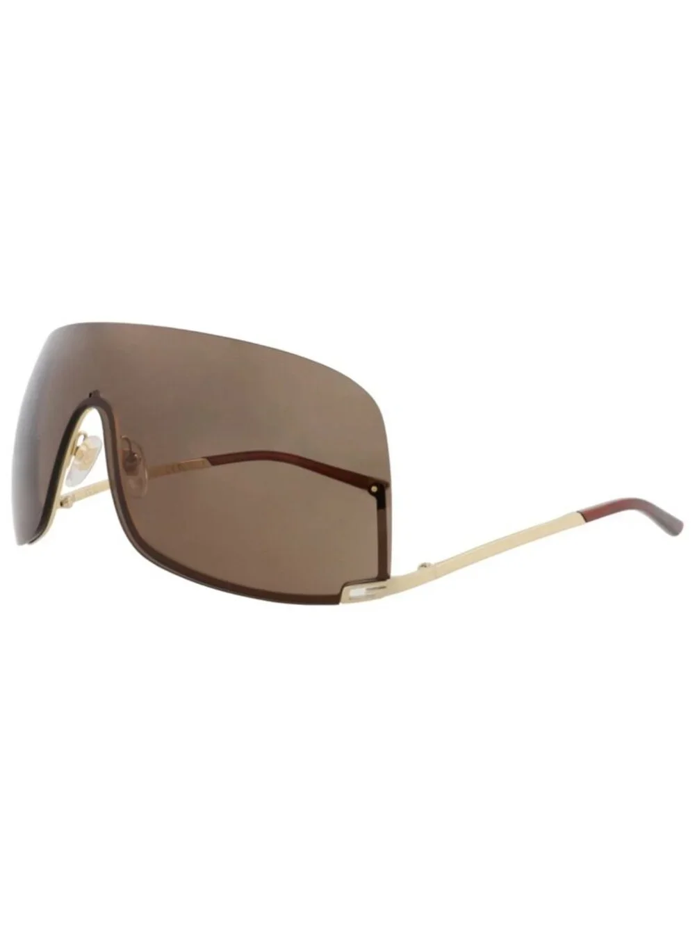 New Gucci Women's Sunglasses Shield Wrap Metal Frame Unisex Gold Gold Brown